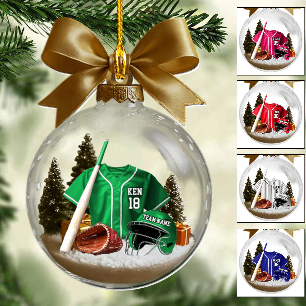 Gift For Baseball Lovers - Personalized Baseball Plain Shirt Striped Shirt with Helmet & Gloves Christmas Ornament - Image 2