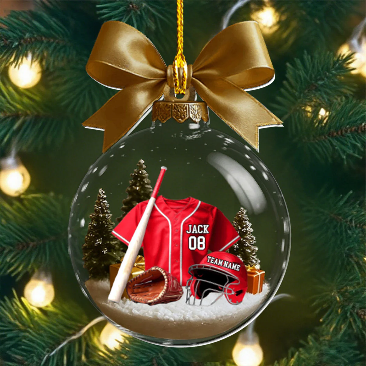 Gift For Baseball Lovers - Personalized Baseball Plain Shirt Striped Shirt with Helmet & Gloves Christmas Ornament - Image 3