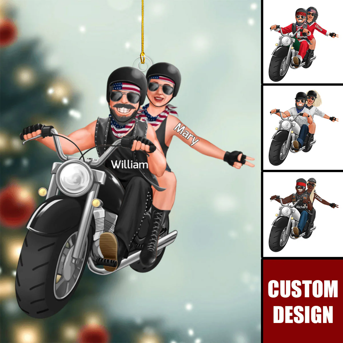 Gift For Couple - Personalized Christmas Ornament Motorbike Couple - Image 2