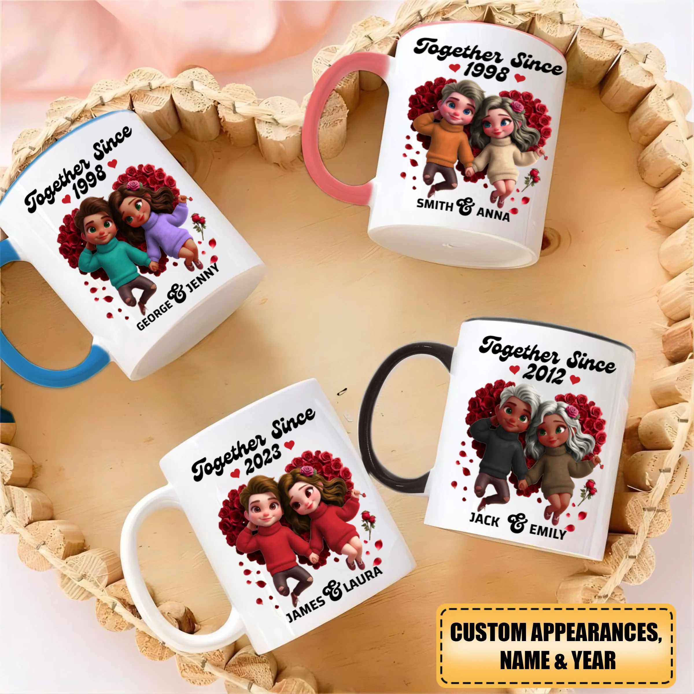 Gift For Couple Together Since Cartoon Style Personalized Ceramic Accent Mug - Image 2