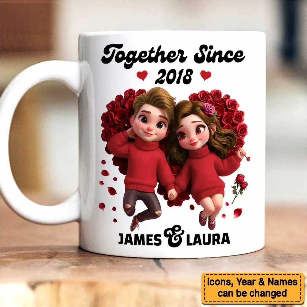 Gift For Couple Together Since Cartoon Style Personalized Ceramic Accent Mug - Image 3