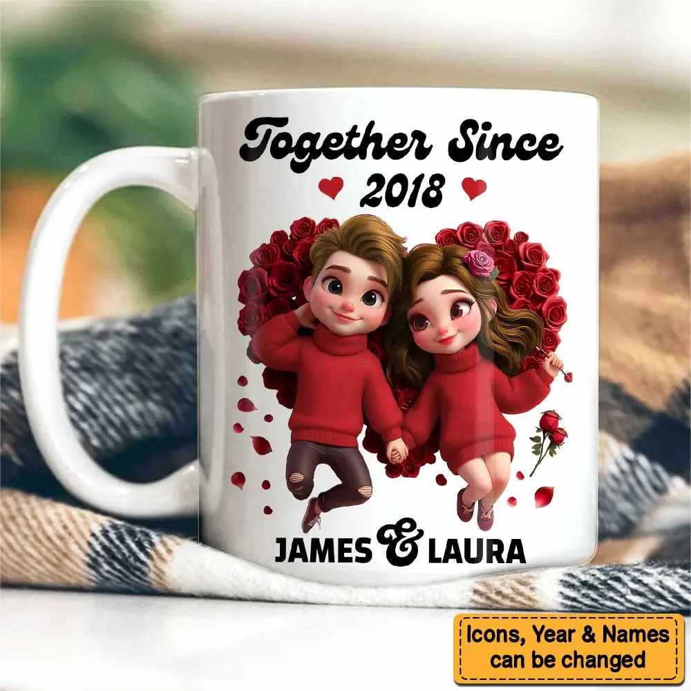 Gift For Couple Together Since Cartoon Style Personalized Ceramic Accent Mug - Image 4