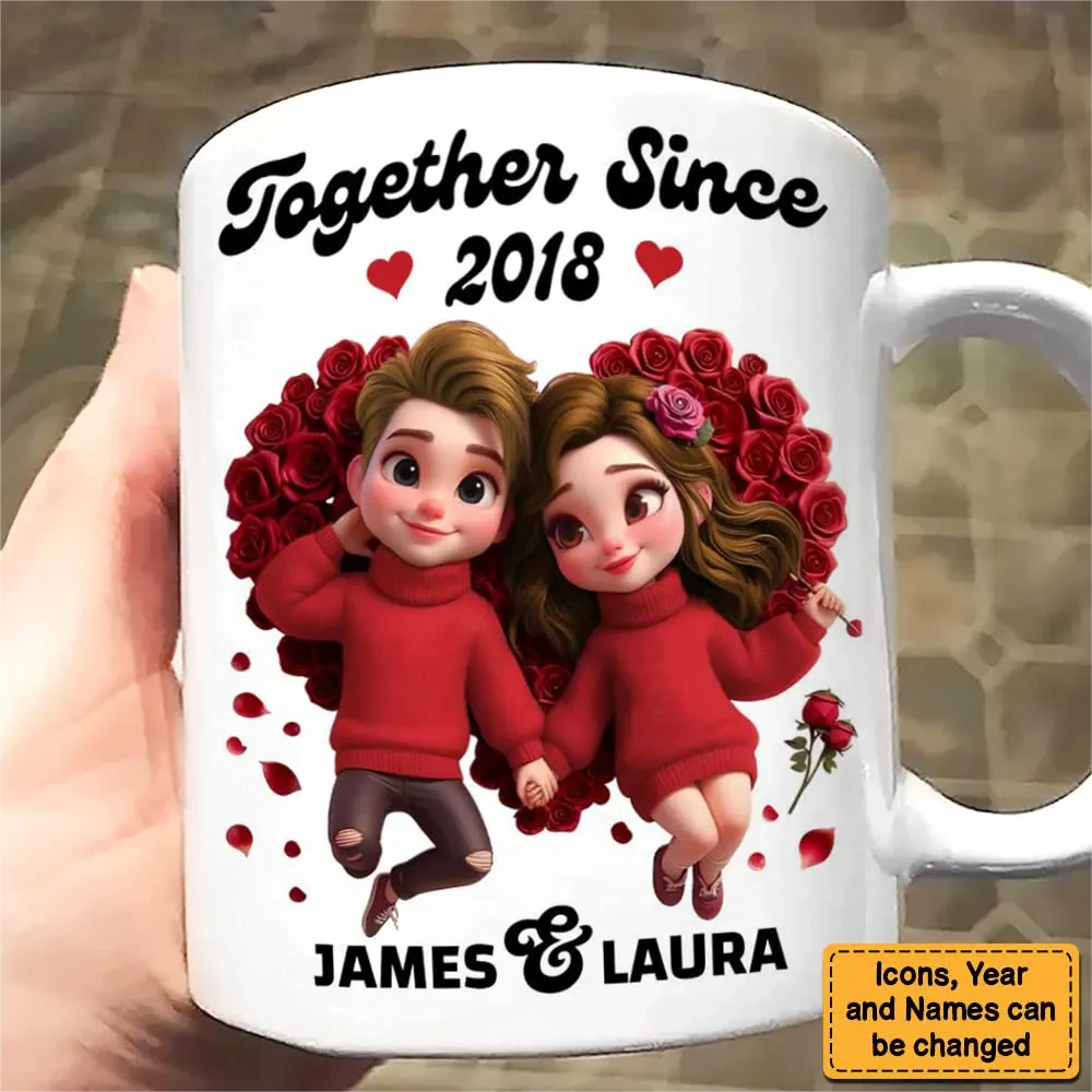 Gift For Couple Together Since Cartoon Style Personalized Ceramic Accent Mug - Image 5