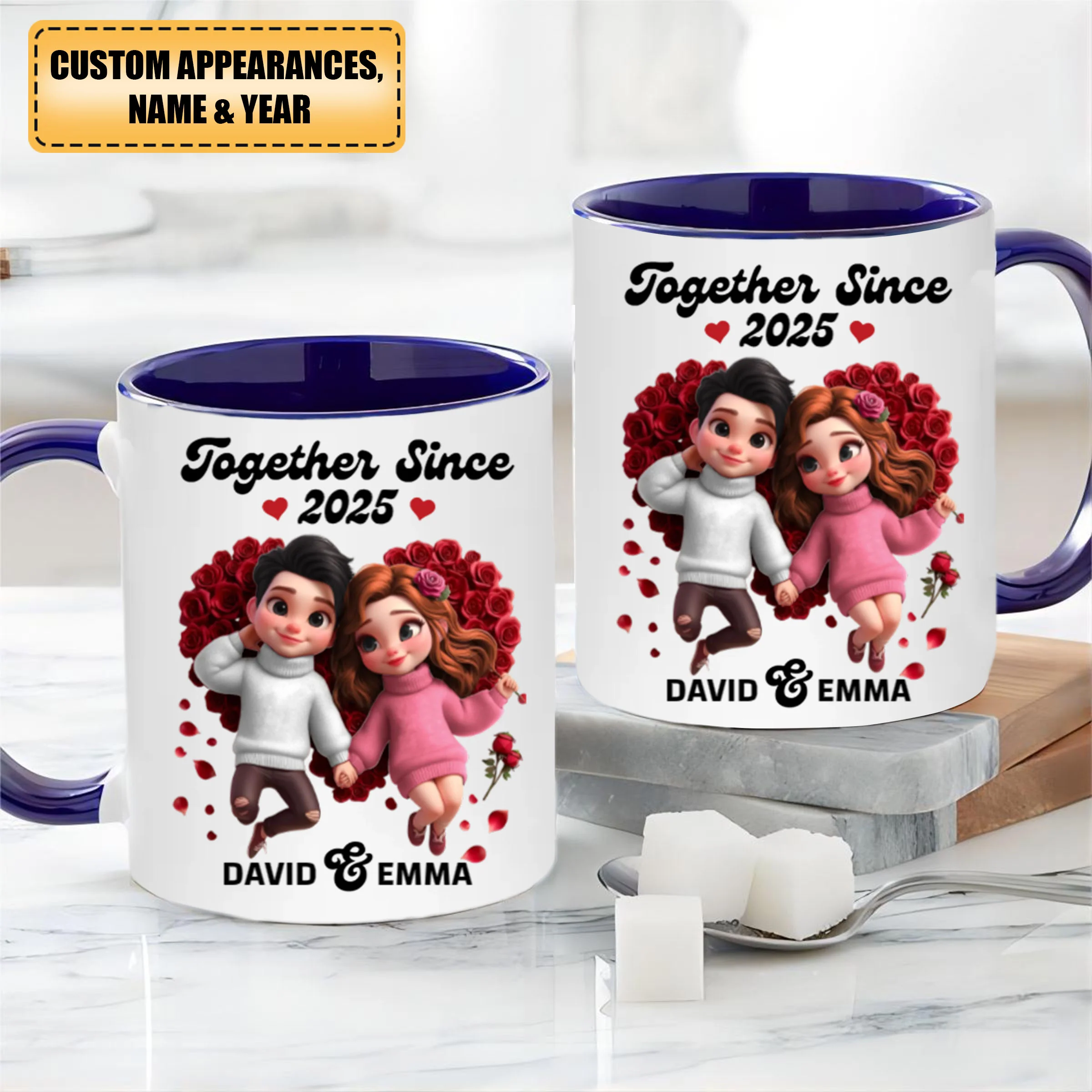 Gift For Couple Together Since Cartoon Style Personalized Ceramic Accent Mug - Image 6