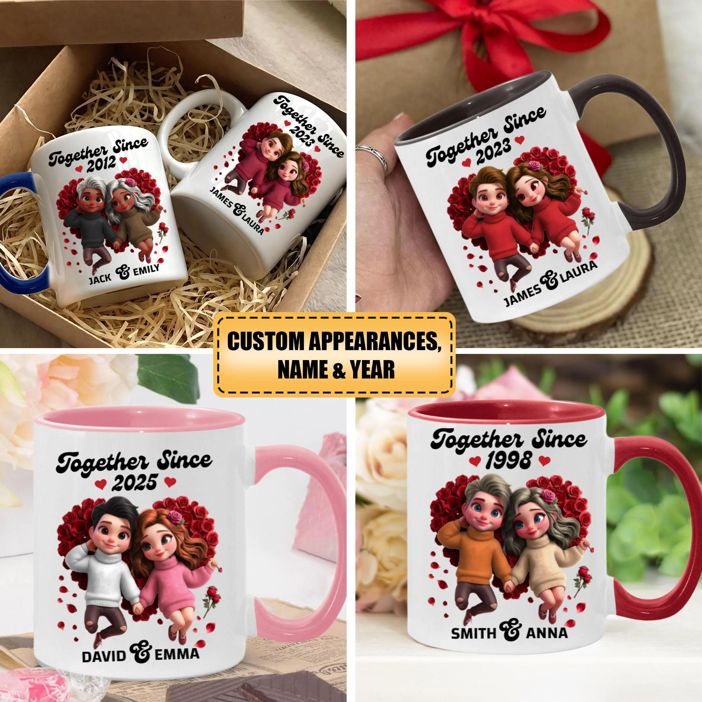 Gift For Couple Together Since Cartoon Style Personalized Ceramic Accent Mug - Image 7