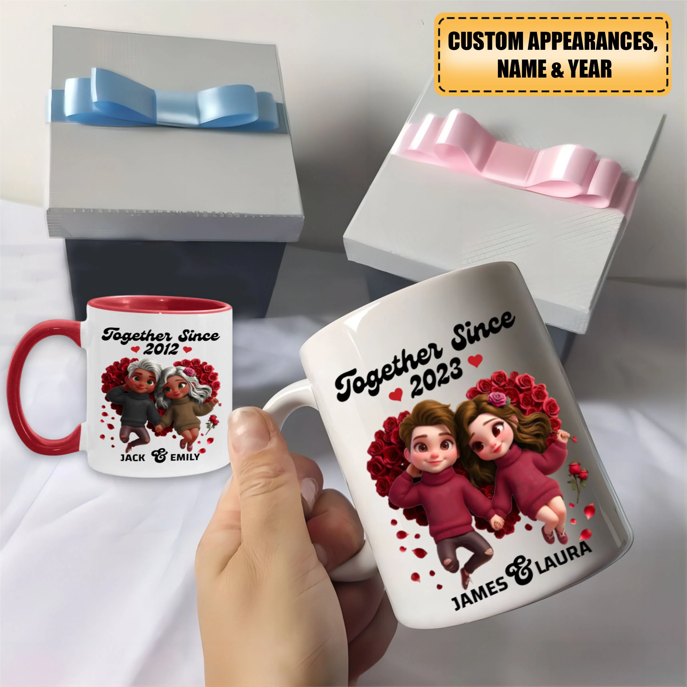 Gift For Couple Together Since Cartoon Style Personalized Ceramic Accent Mug - Image 8