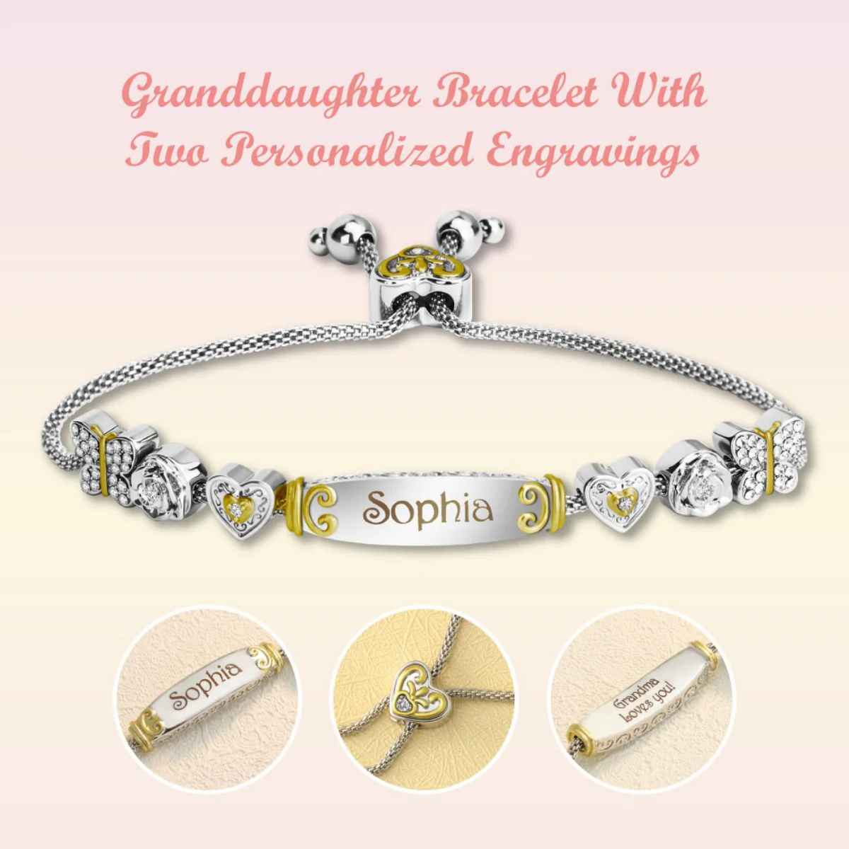 Gift for Daughter/Granddaughter - Personalized Name Heart Bolo Bracelet - Image 2