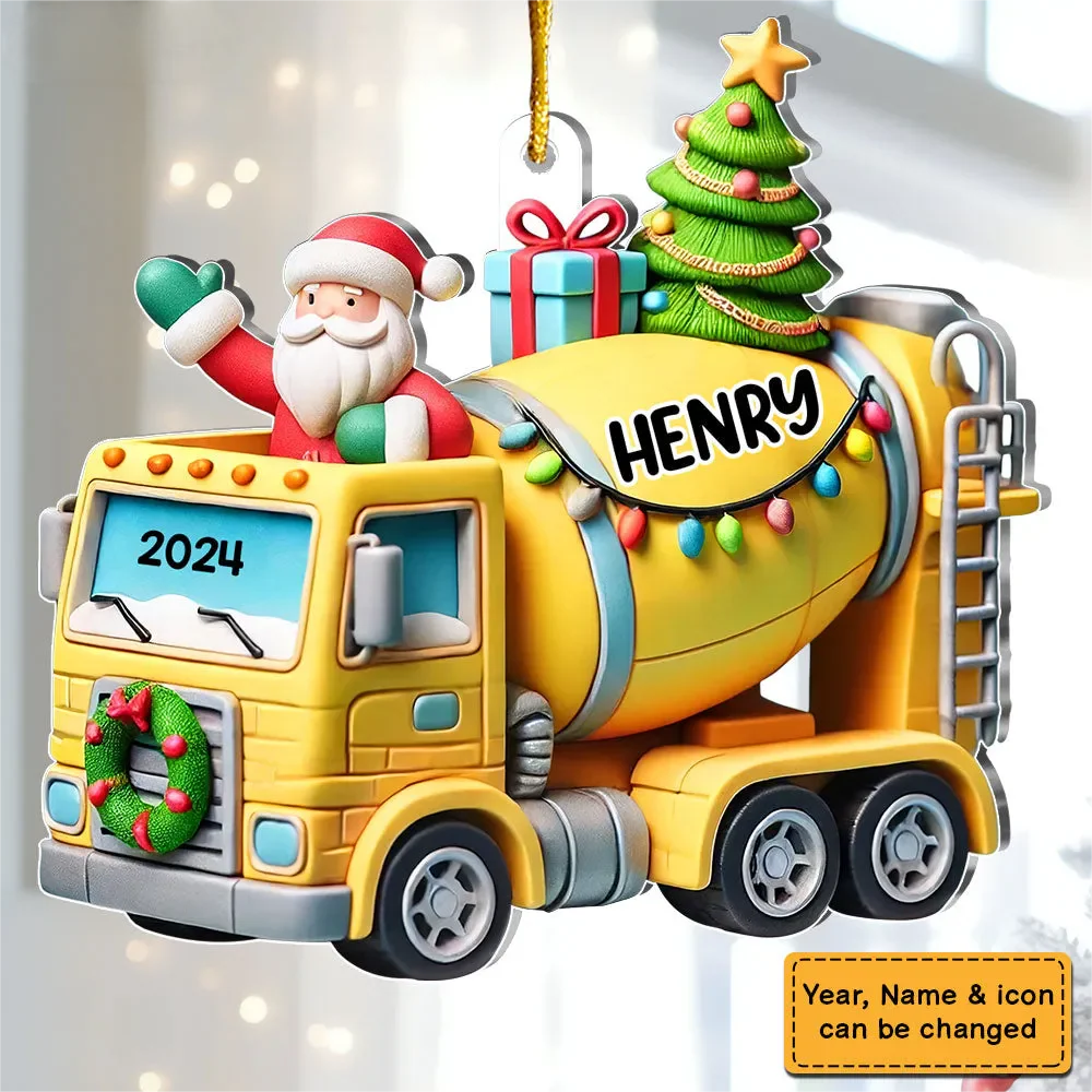 Gift For Grandkid Personalized Mixer Truck Construction Christmas Ornament - Image 2