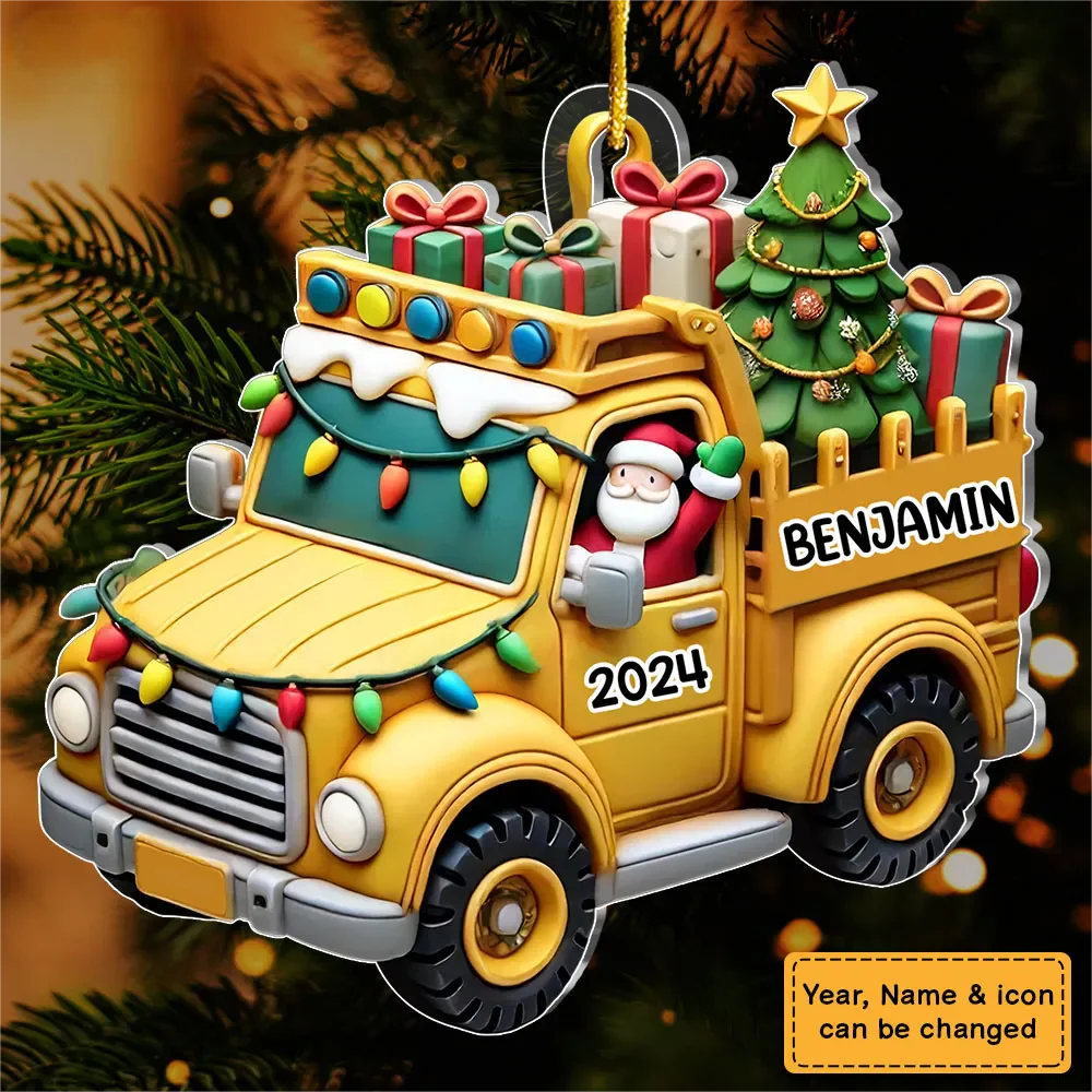 Gift For Grandkid Personalized Truck With Christmas Tree Ornament - Image 2