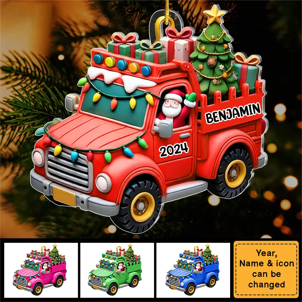 Gift For Grandkid Personalized Truck With Christmas Tree Ornament - Image 3