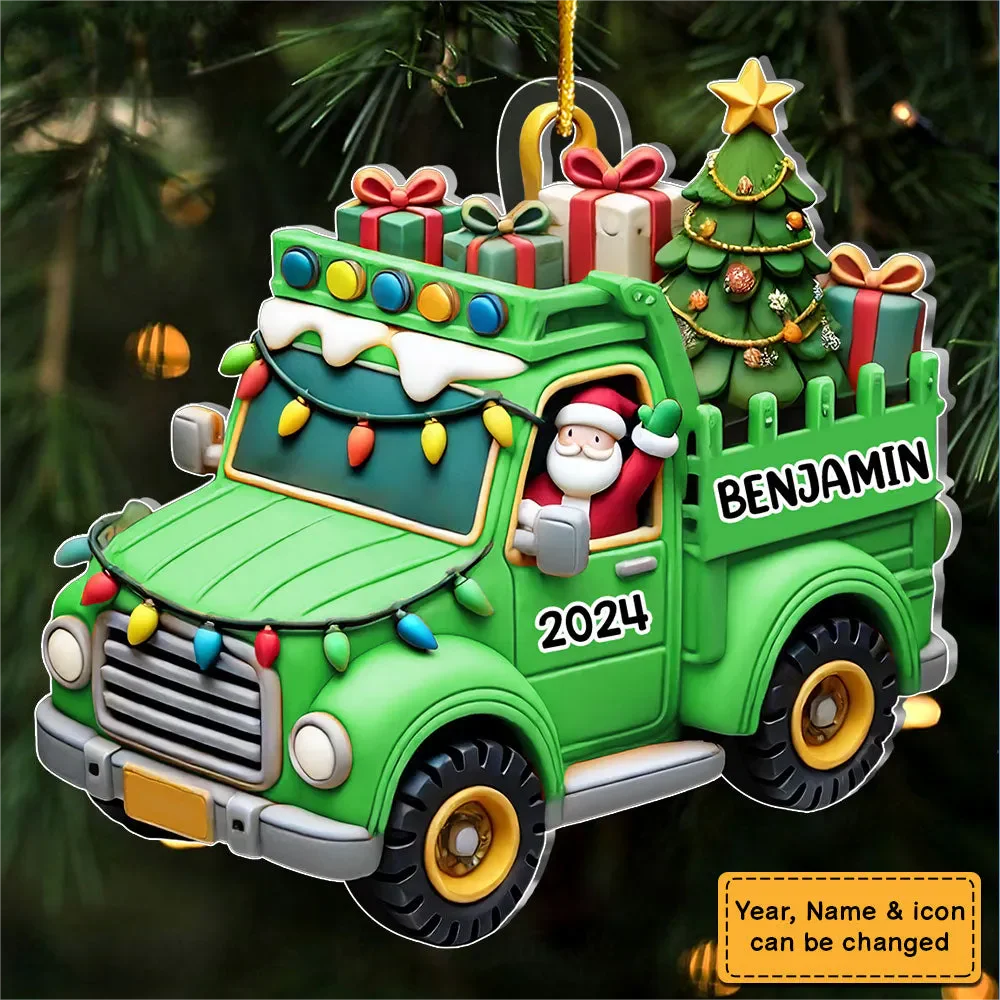 Gift For Grandkid Personalized Truck With Christmas Tree Ornament - Image 4
