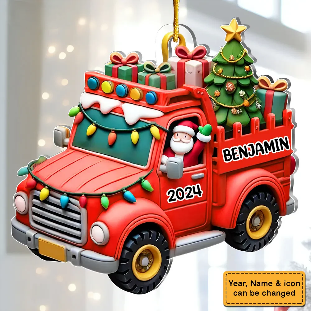 Gift For Grandkid Personalized Truck With Christmas Tree Ornament - Image 5