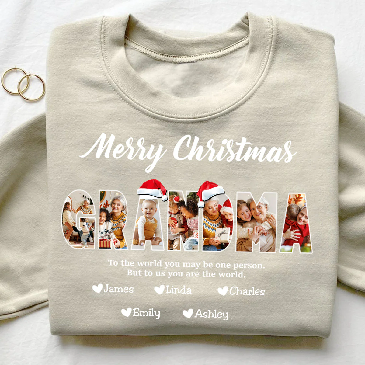 Gift for Mom Grandma To Us You Are The World Family Christmas Personalized Sweatshirt - Image 4