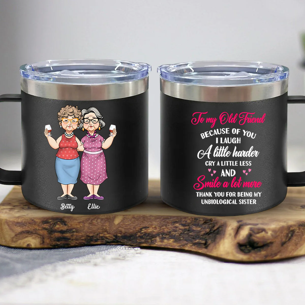 Gift For Old Friends Thank You For - Personalized 14oz Stainless Steel Tumbler With Handle - Image 2