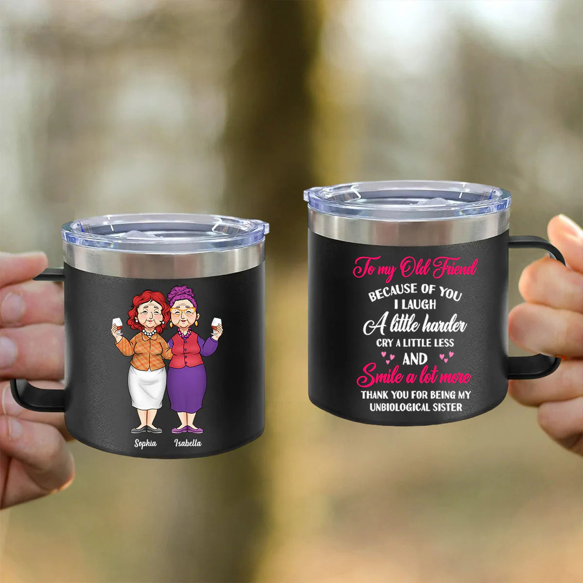 Gift For Old Friends Thank You For - Personalized 14oz Stainless Steel Tumbler With Handle - Image 3