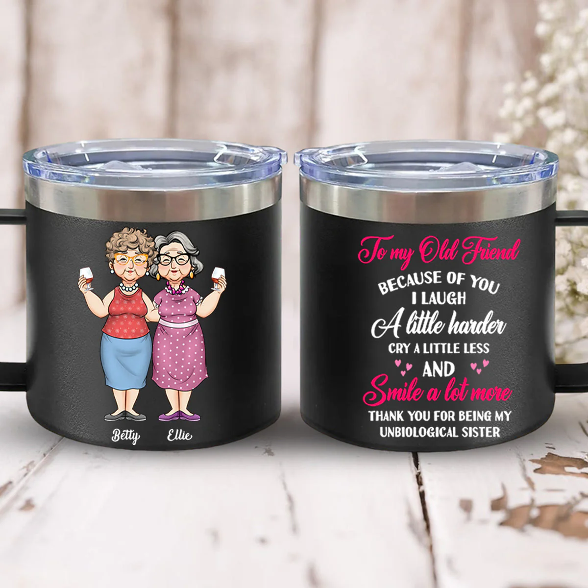 Gift For Old Friends Thank You For - Personalized 14oz Stainless Steel Tumbler With Handle - Image 4