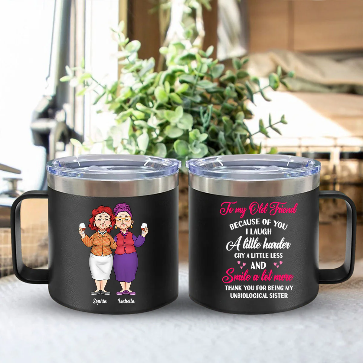 Gift For Old Friends Thank You For - Personalized 14oz Stainless Steel Tumbler With Handle - Image 5