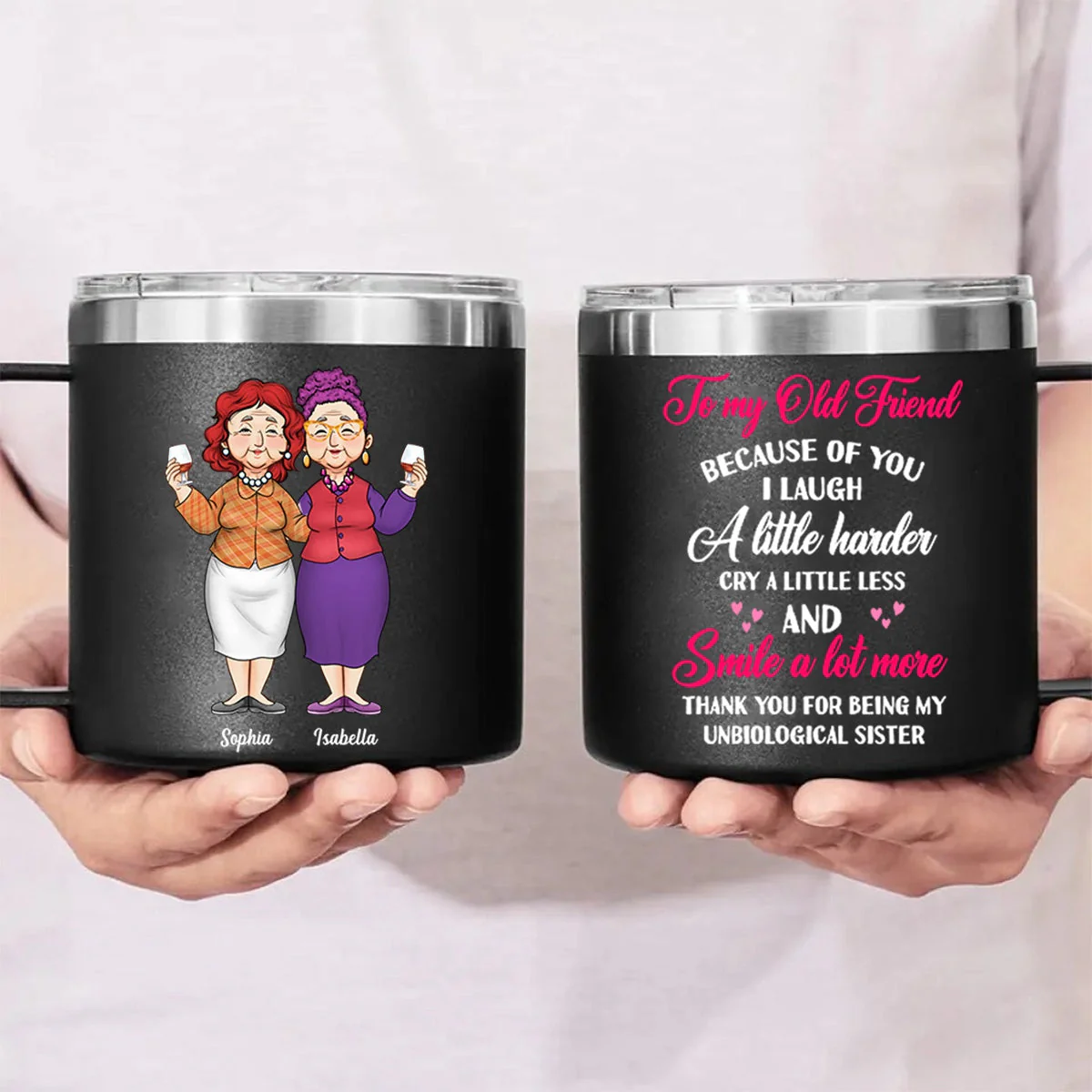 Gift For Old Friends Thank You For - Personalized 14oz Stainless Steel Tumbler With Handle - Image 6
