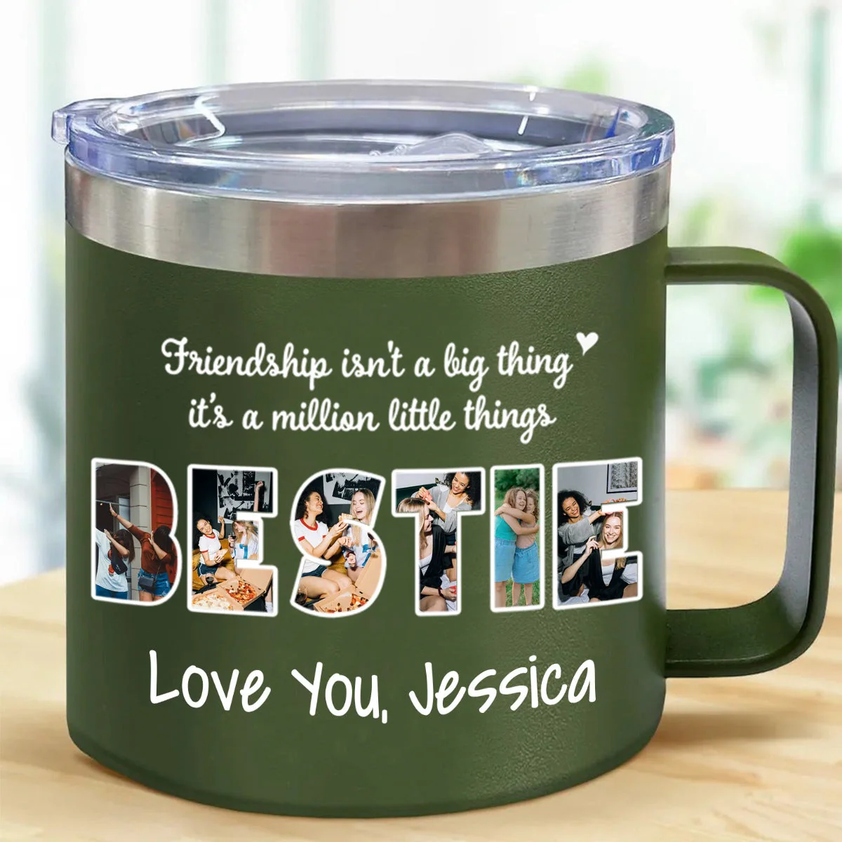 Gift For Sister/Friend/BFF/Bestie/Cousins - Personalized 14oz Stainless Steel Tumbler With Handle - Image 3