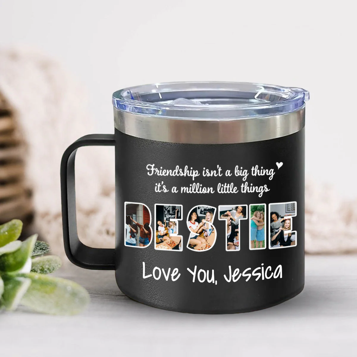 Gift For Sister/Friend/BFF/Bestie/Cousins - Personalized 14oz Stainless Steel Tumbler With Handle - Image 4
