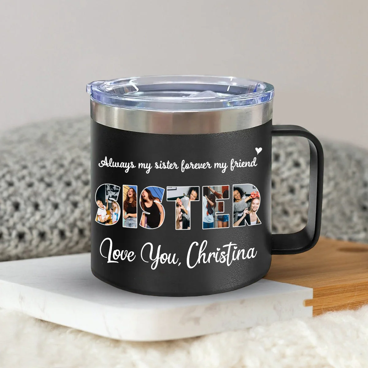 Gift For Sister/Friend/BFF/Bestie/Cousins - Personalized 14oz Stainless Steel Tumbler With Handle - Image 5