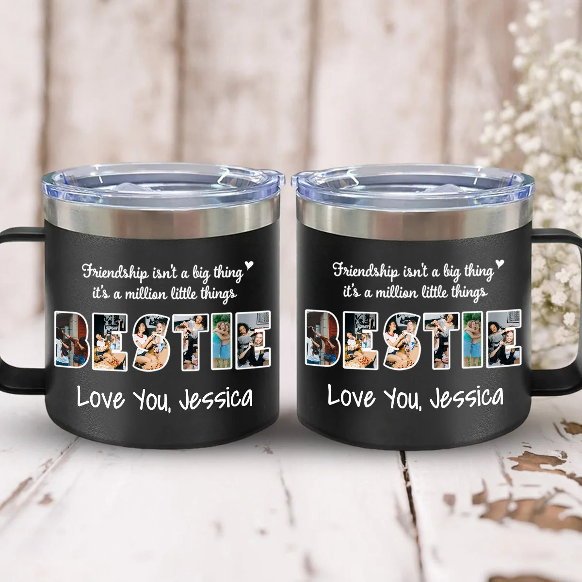 Gift For Sister/Friend/BFF/Bestie/Cousins - Personalized 14oz Stainless Steel Tumbler With Handle - Image 7