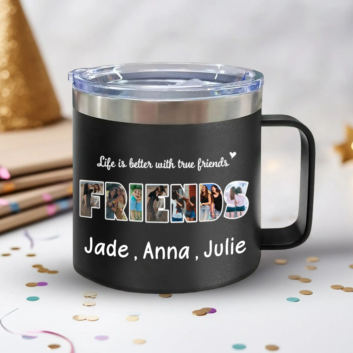 Gift For Sister/Friend/BFF/Bestie/Cousins - Personalized 14oz Stainless Steel Tumbler With Handle - Image 8