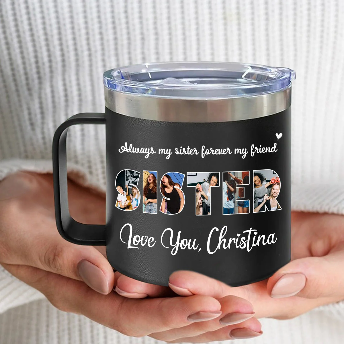 Gift For Sister/Friend/BFF/Bestie/Cousins - Personalized 14oz Stainless Steel Tumbler With Handle - Image 9