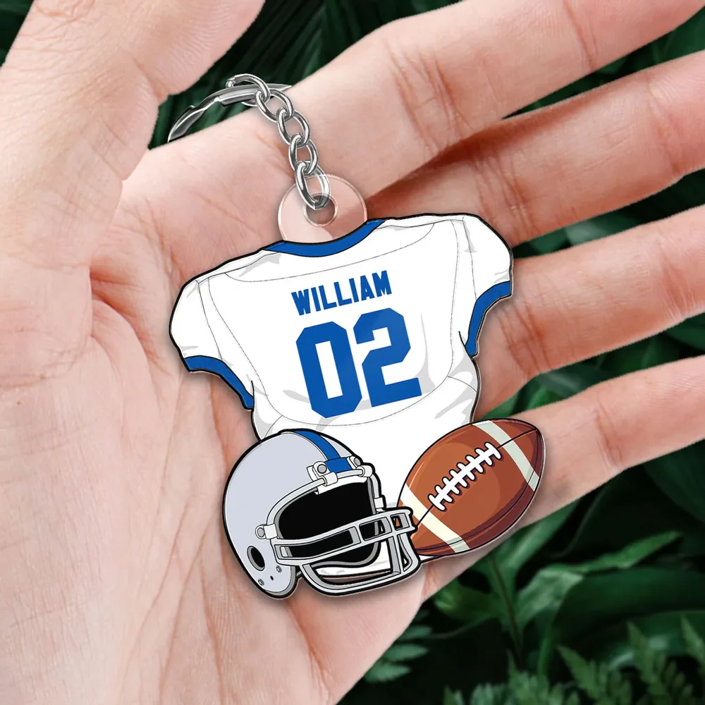 Gift For Son, Husband American Football Jersey Personalized Acrylic Keychain - Image 2