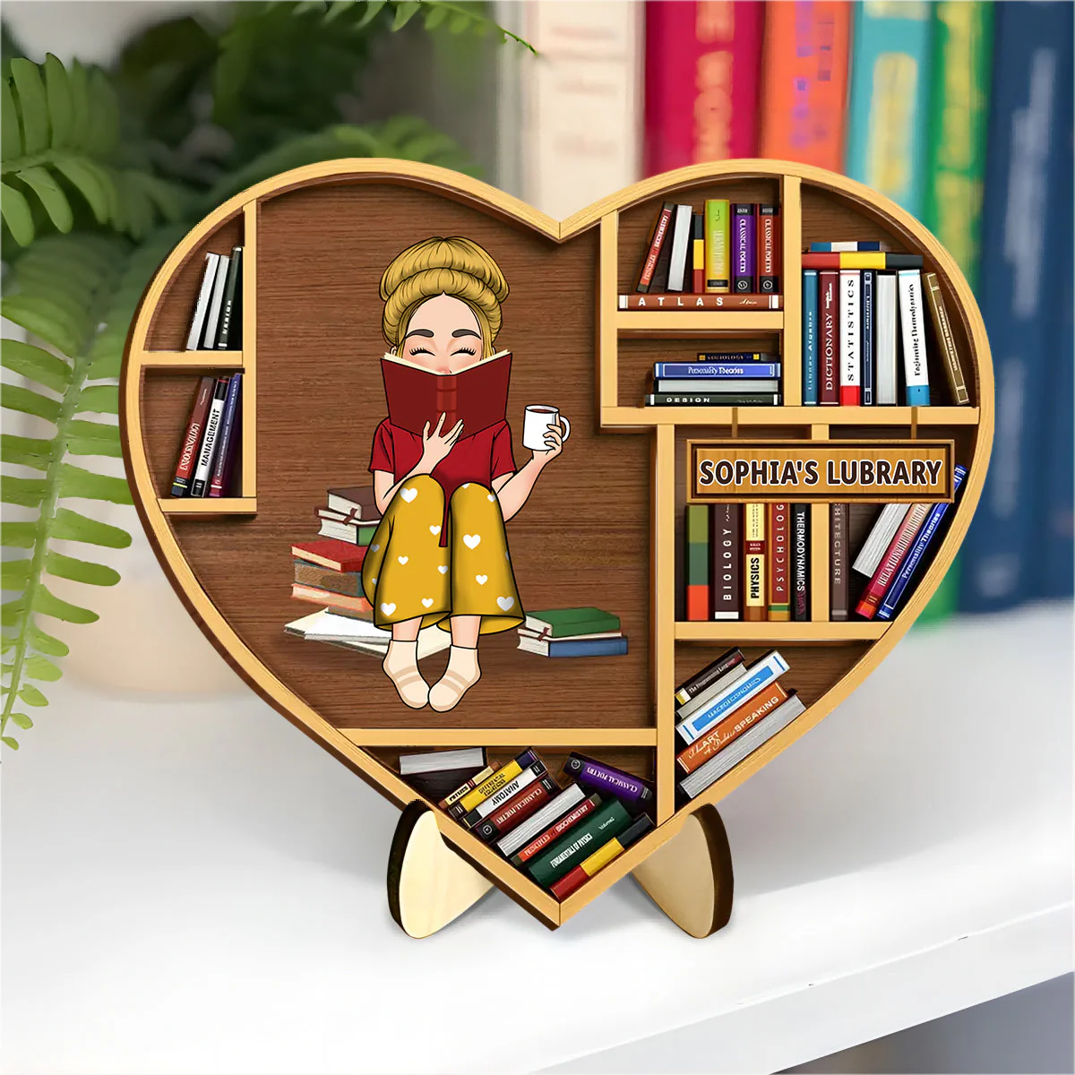 Gift Idea for Reading Book Lover/ Bookself - Personalized 2-Layered Wooden Plaque With Stand - Image 2