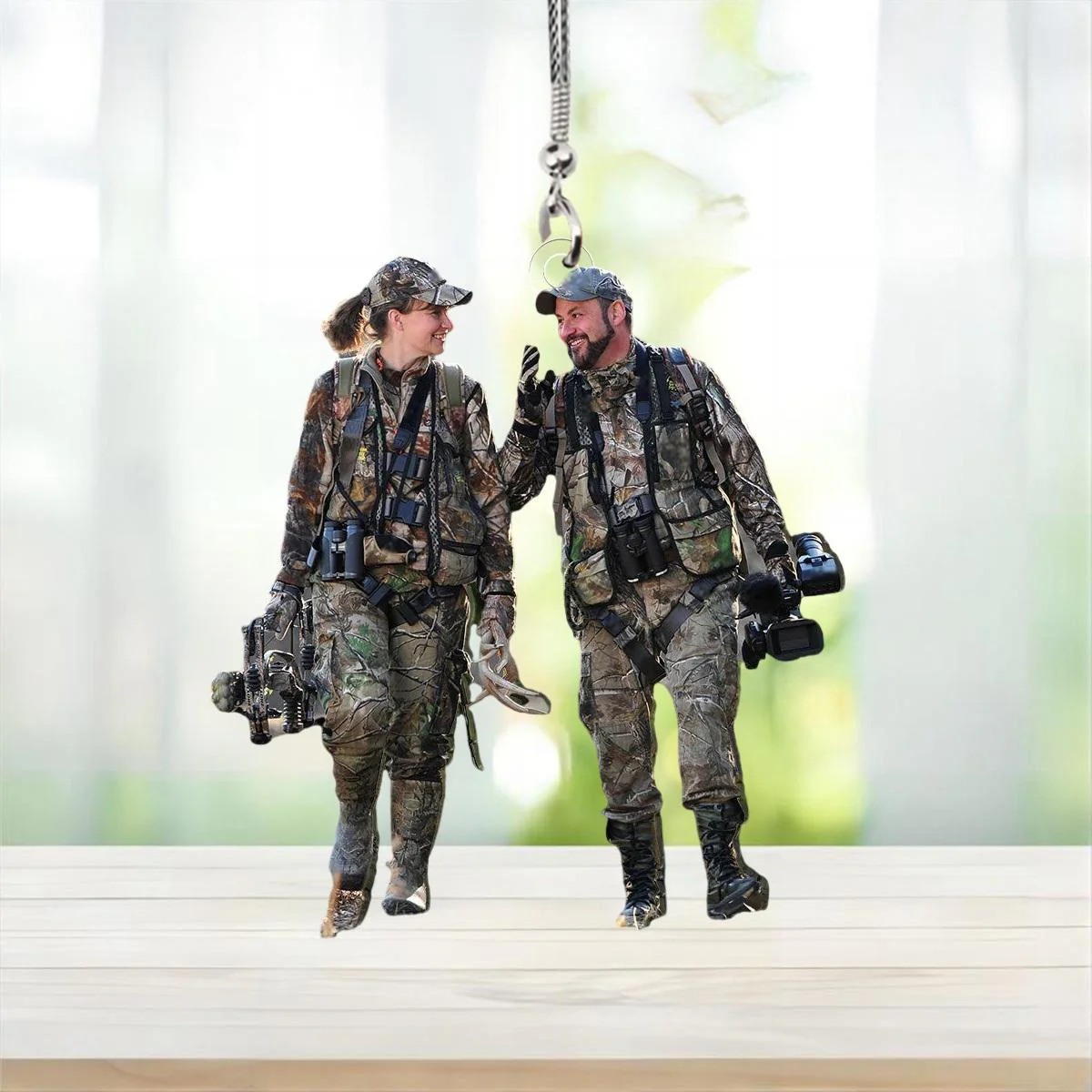 Gifts For Hunter, Hunting Couple Custom Photo Personalized Acrylic Ornament - Image 3
