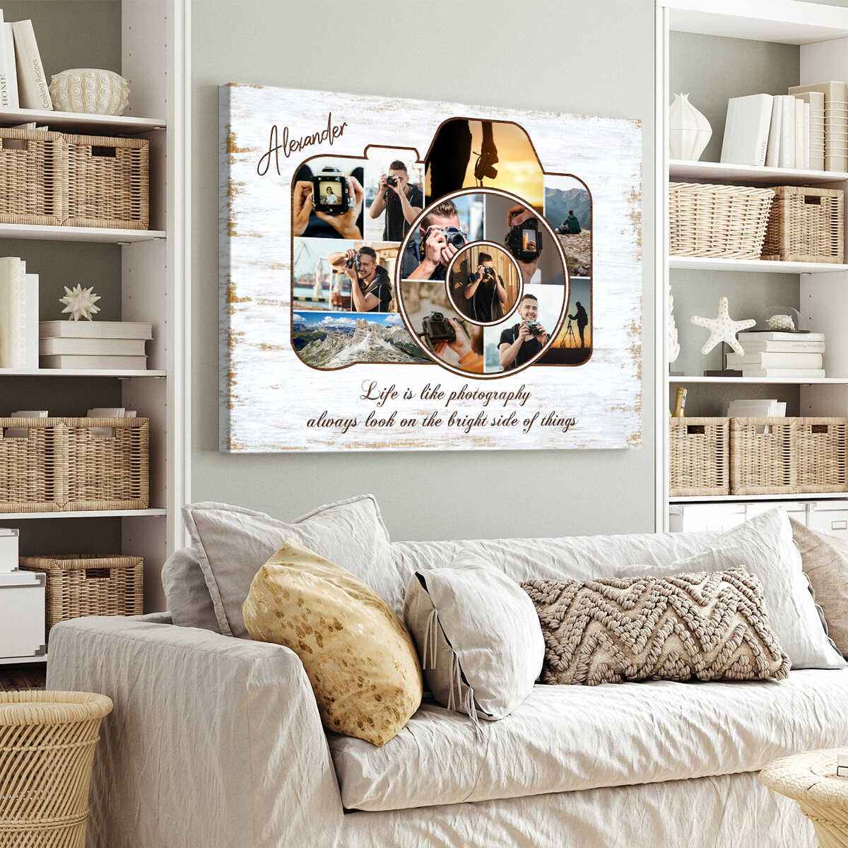 Gifts for Photographers, Unique Cameraman Personalized Photos Collage Canvas Poster - Image 3