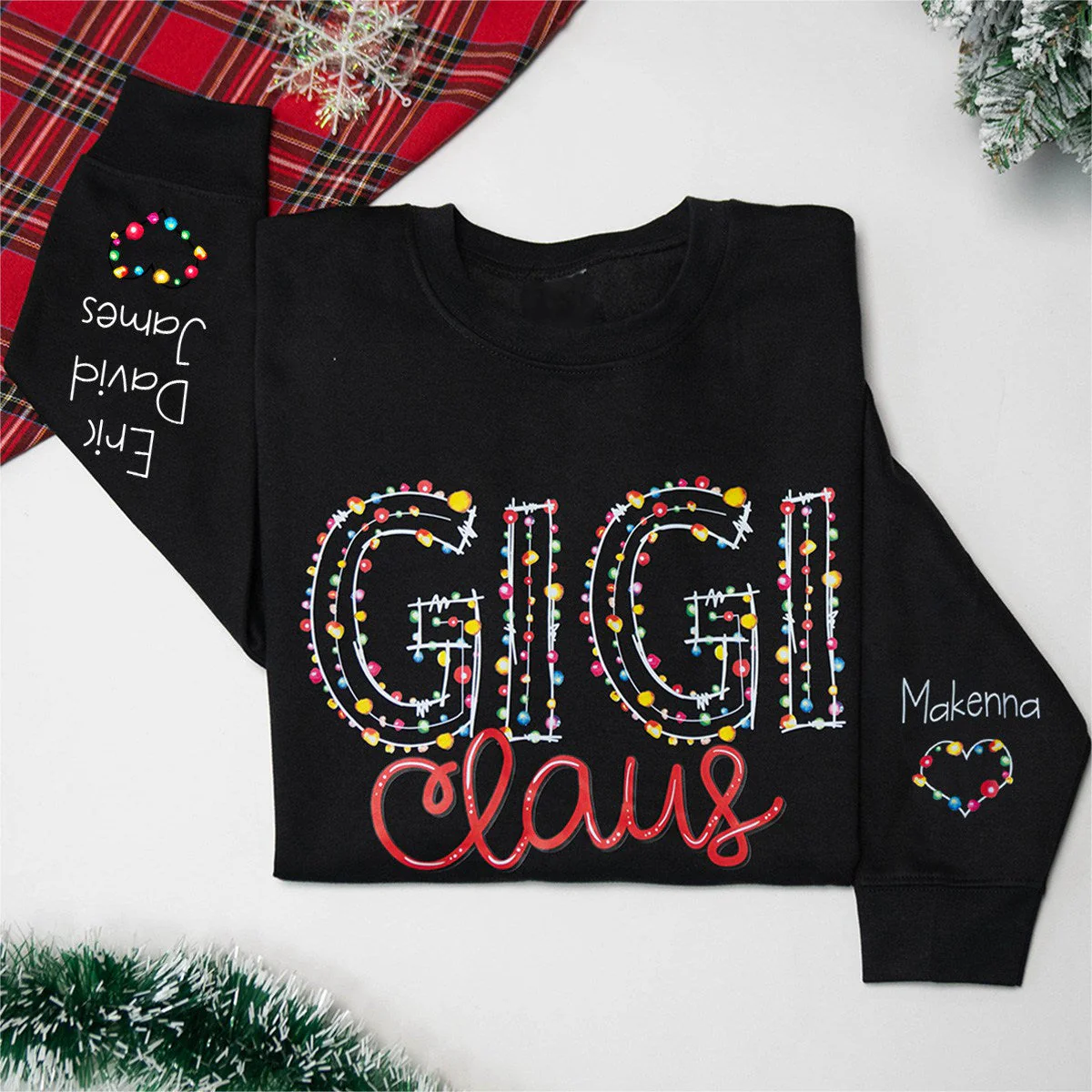 Gigi Claus Christmas lights And Grandkids Personalized Christmas Merry Sweatshirt - Image 2