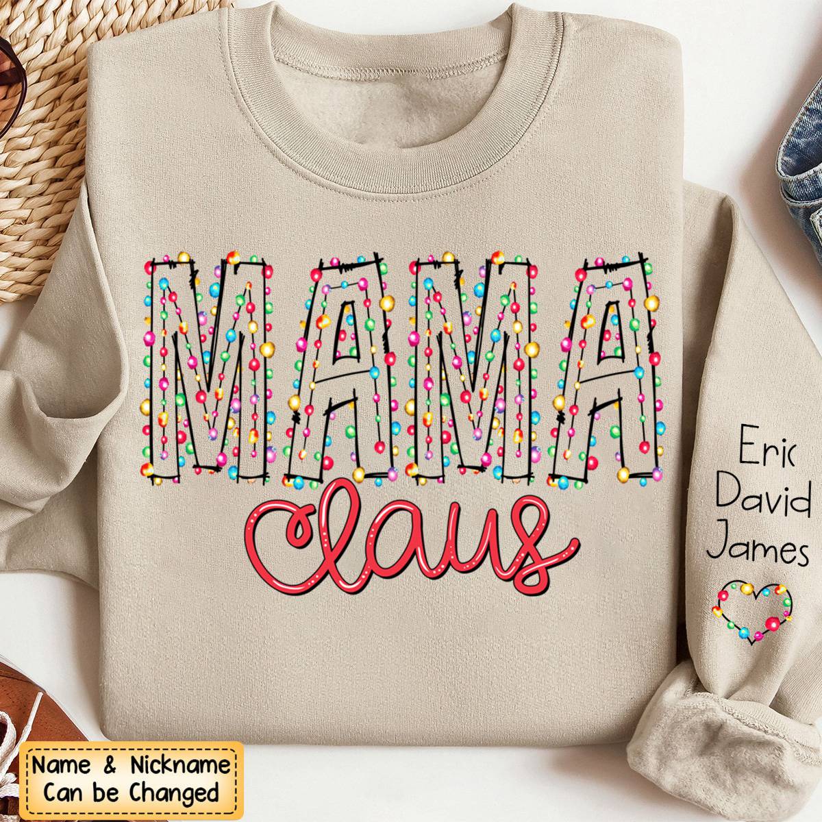 Gigi Claus Christmas lights And Grandkids Personalized Christmas Merry Sweatshirt - Image 3
