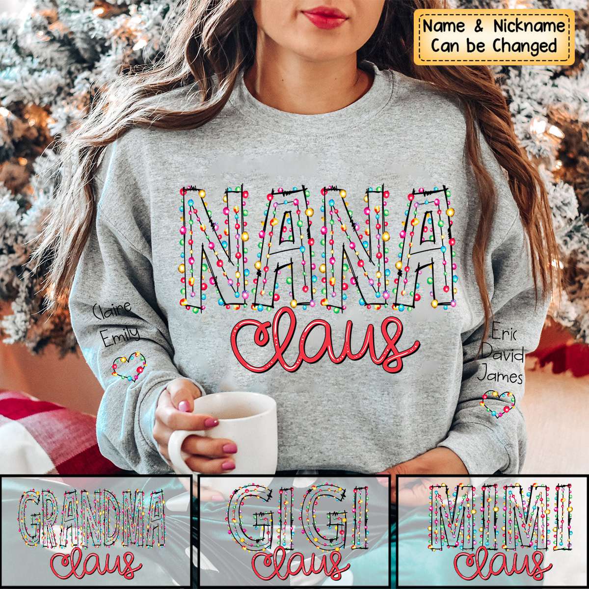 Gigi Claus Christmas lights And Grandkids Personalized Christmas Merry Sweatshirt - Image 5