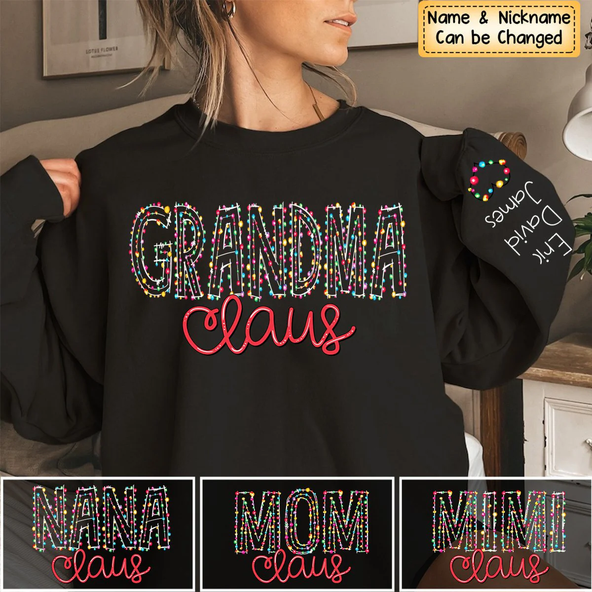 Gigi Claus Christmas lights And Grandkids Personalized Christmas Merry Sweatshirt - Image 6