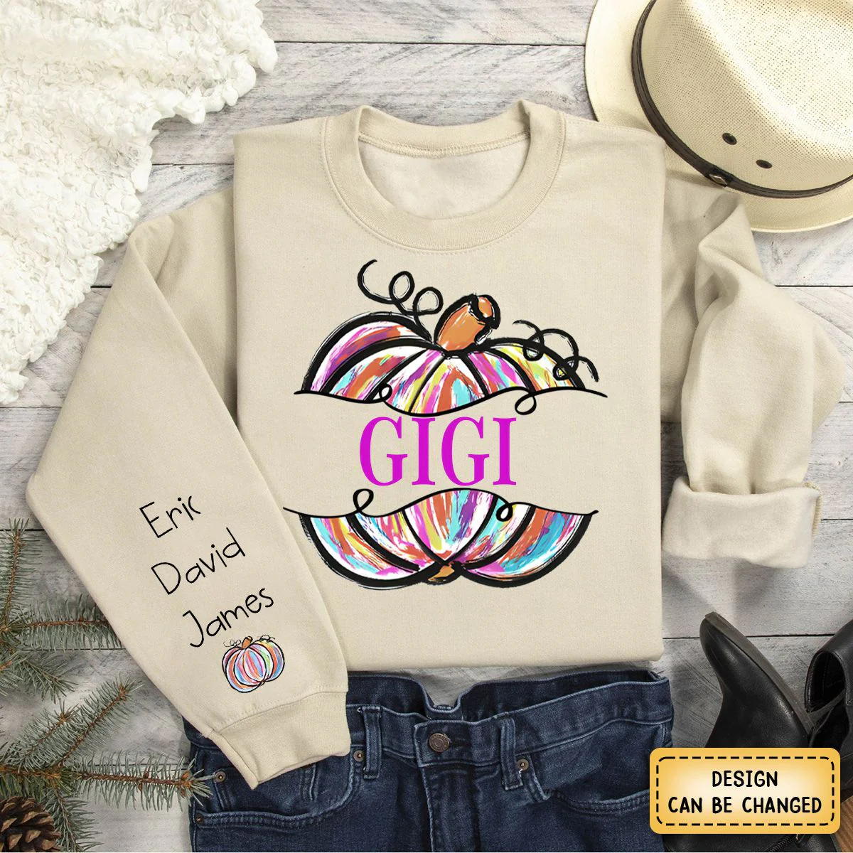 Gigi Grandma Painted Pumpkin - Family Personalized  Fall Sweatshirt - Image 2