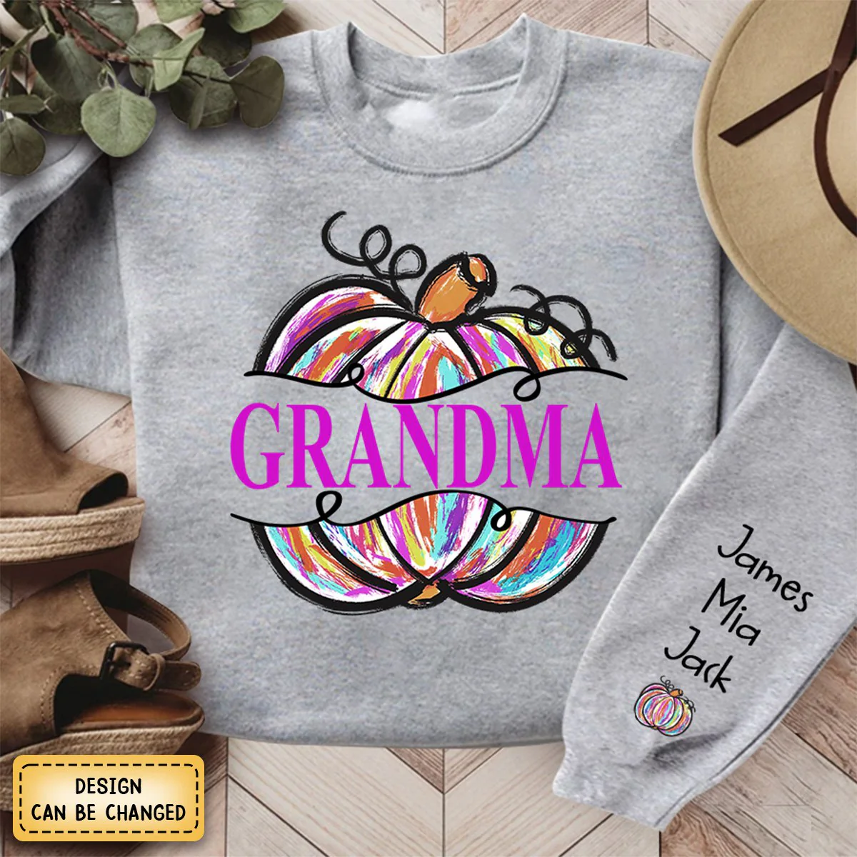 Gigi Grandma Painted Pumpkin - Family Personalized  Fall Sweatshirt - Image 3