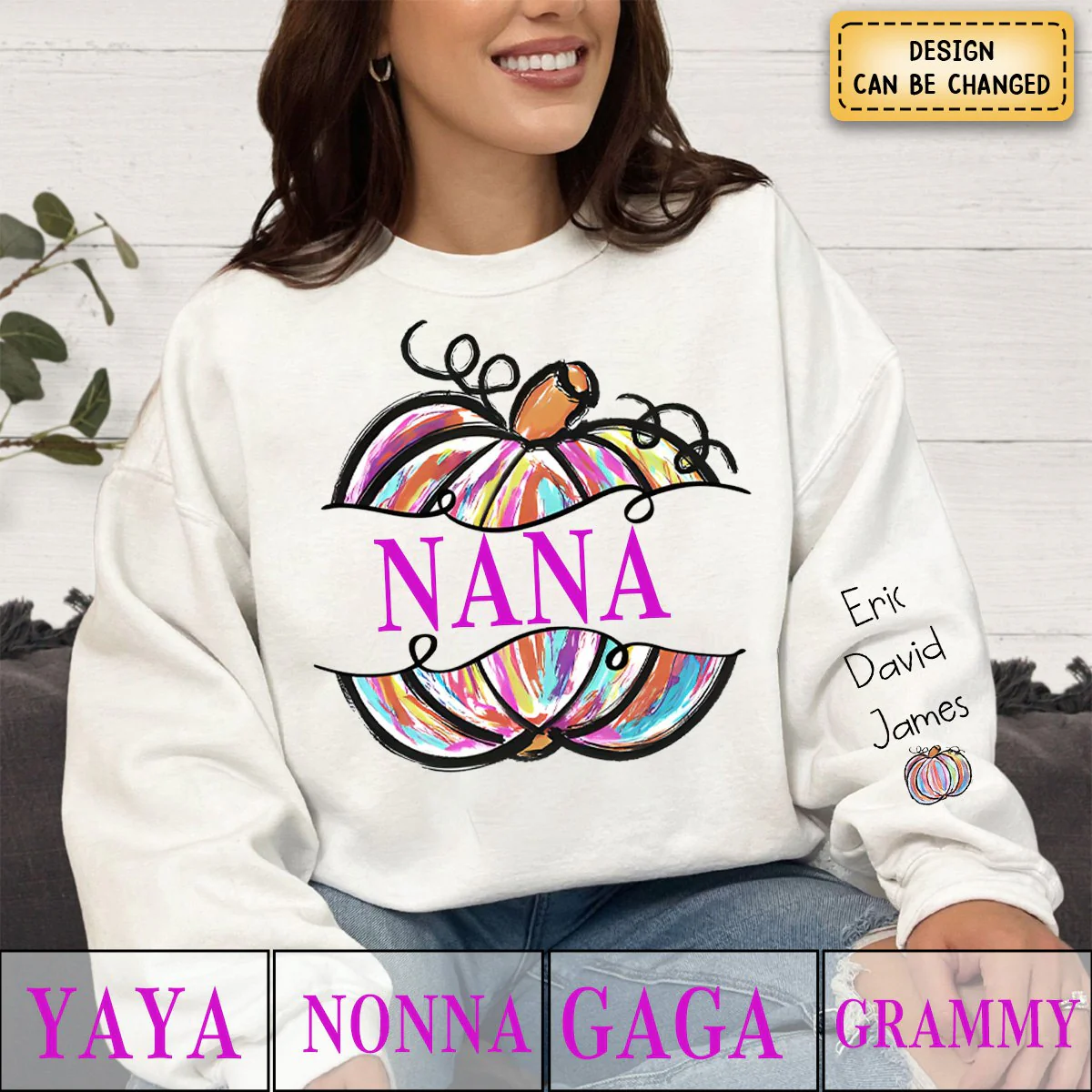 Gigi Grandma Painted Pumpkin - Family Personalized  Fall Sweatshirt - Image 4