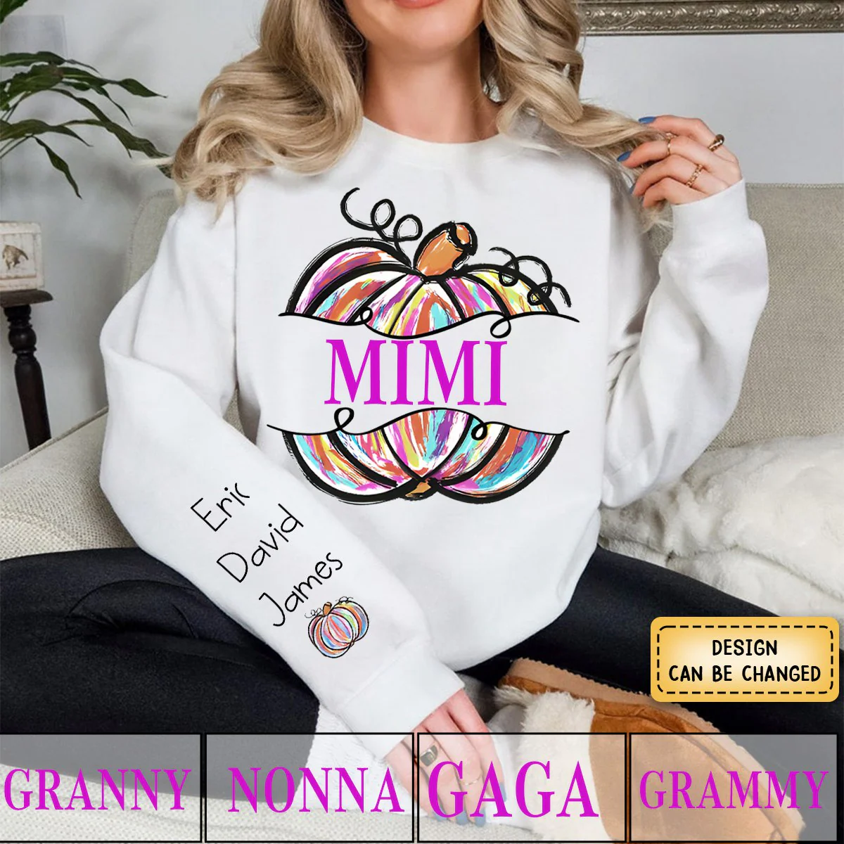 Gigi Grandma Painted Pumpkin - Family Personalized  Fall Sweatshirt - Image 5