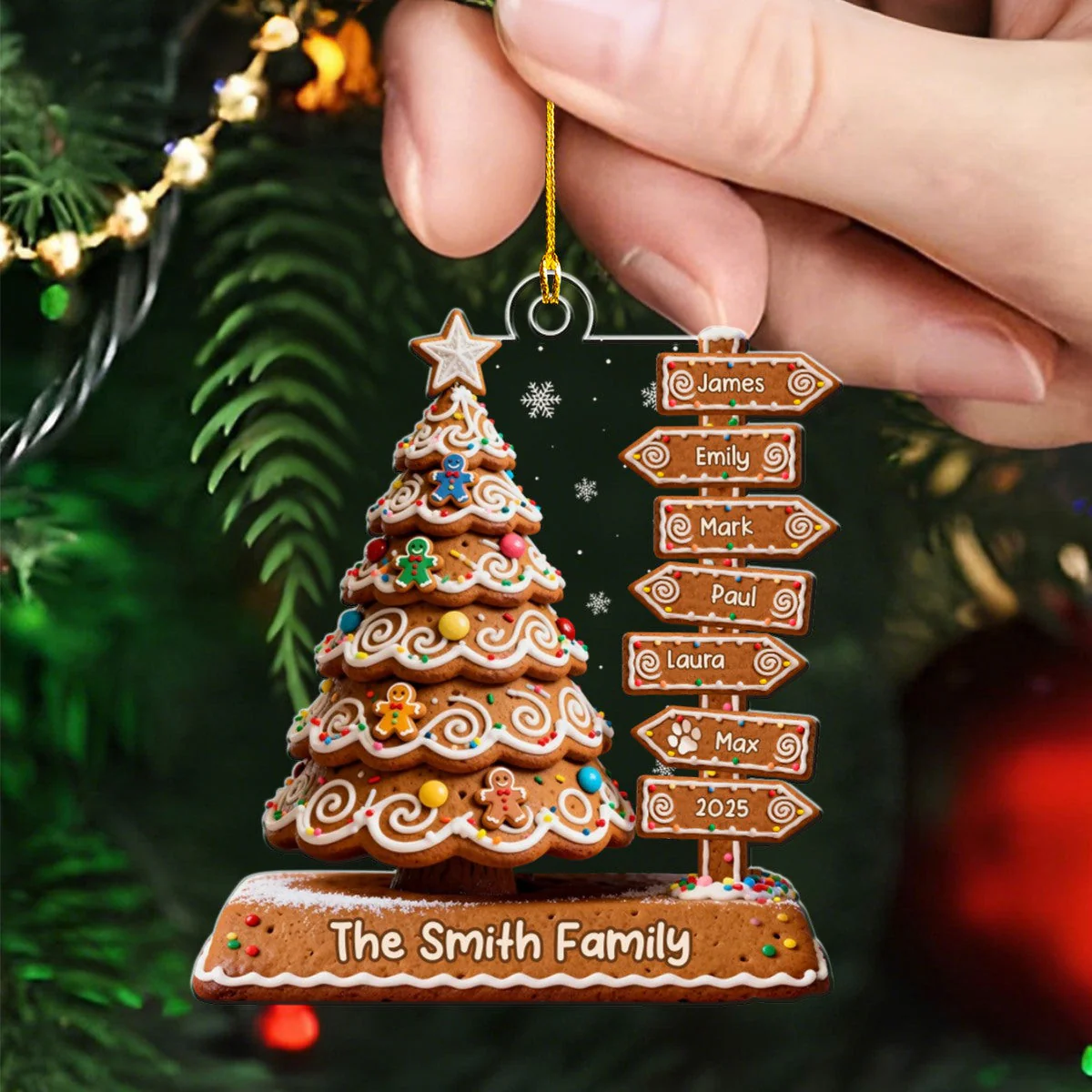 Gingerbread Family Christmas Tree Personalized Acrylic Ornament - Image 2