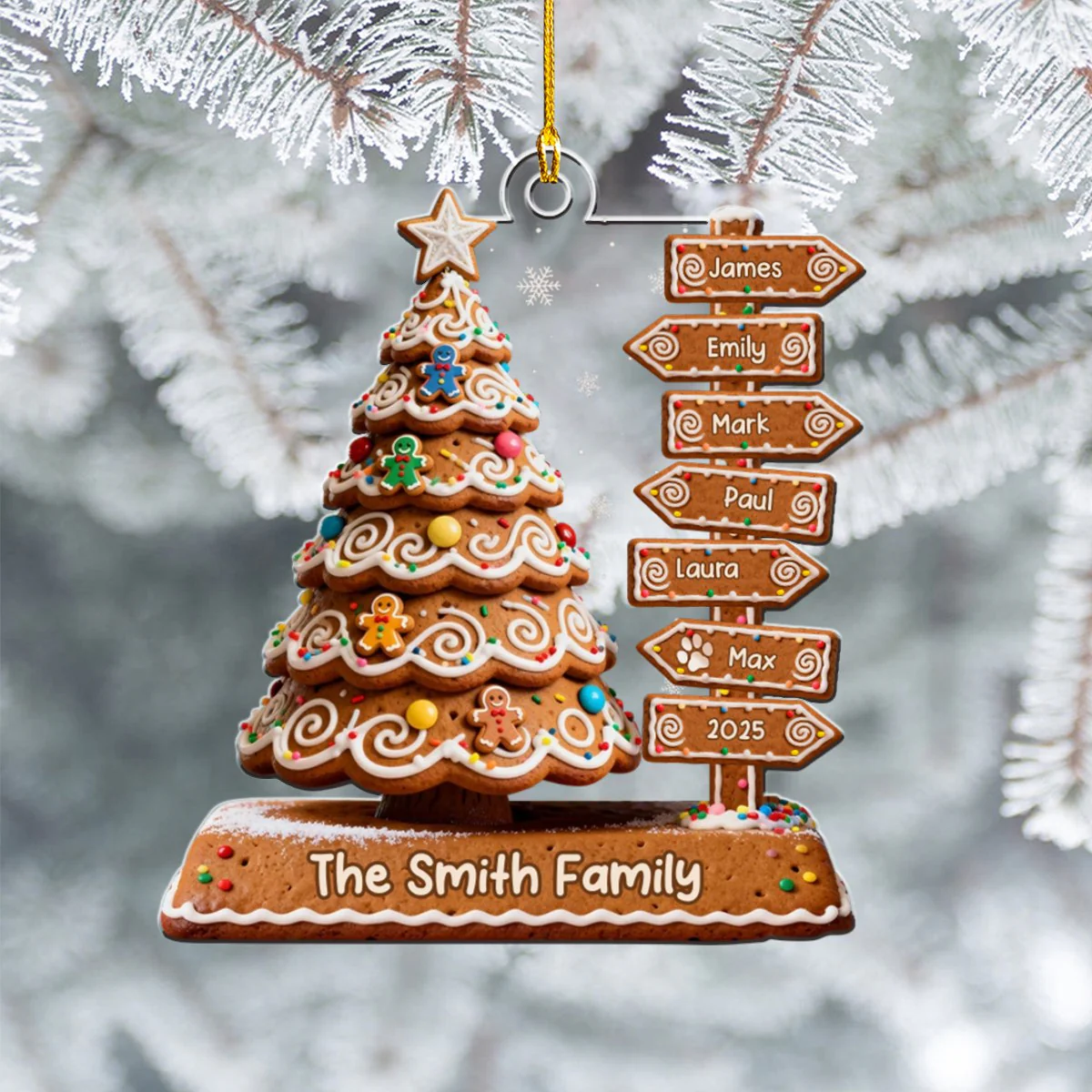 Gingerbread Family Christmas Tree Personalized Acrylic Ornament - Image 4