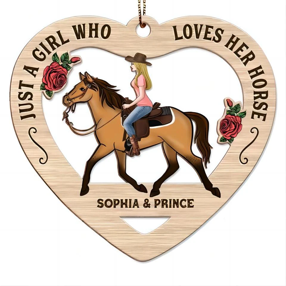 Girl Loves Her Horses Heart Shaped Personalized Wooden Ornament - Image 5