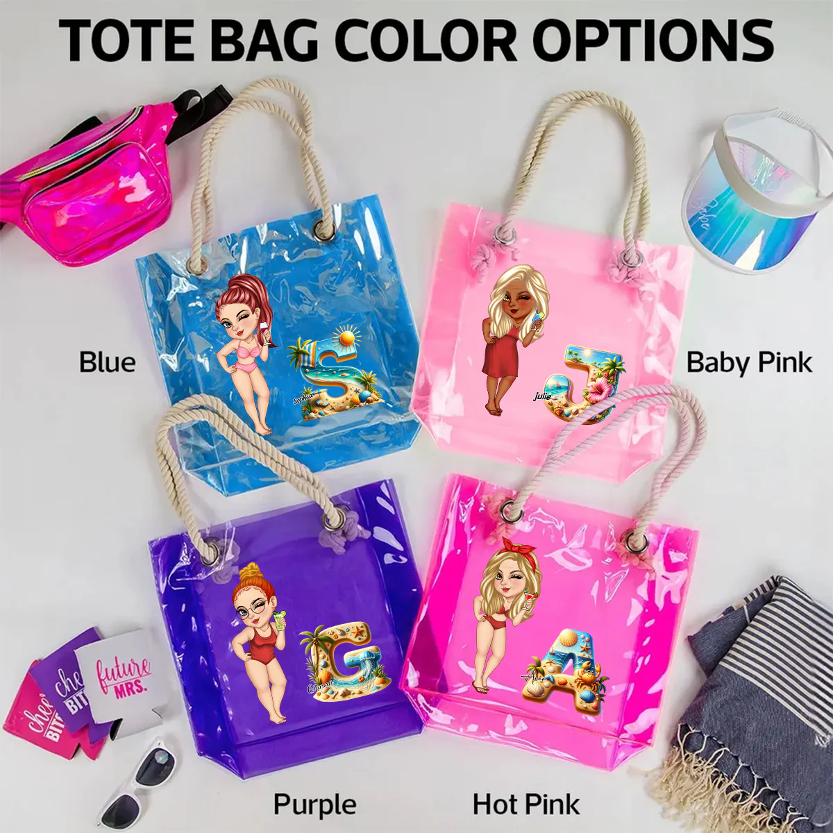 Girls Trip Beach Monogram Personalized Clear Beach Tote Bag - Image 3