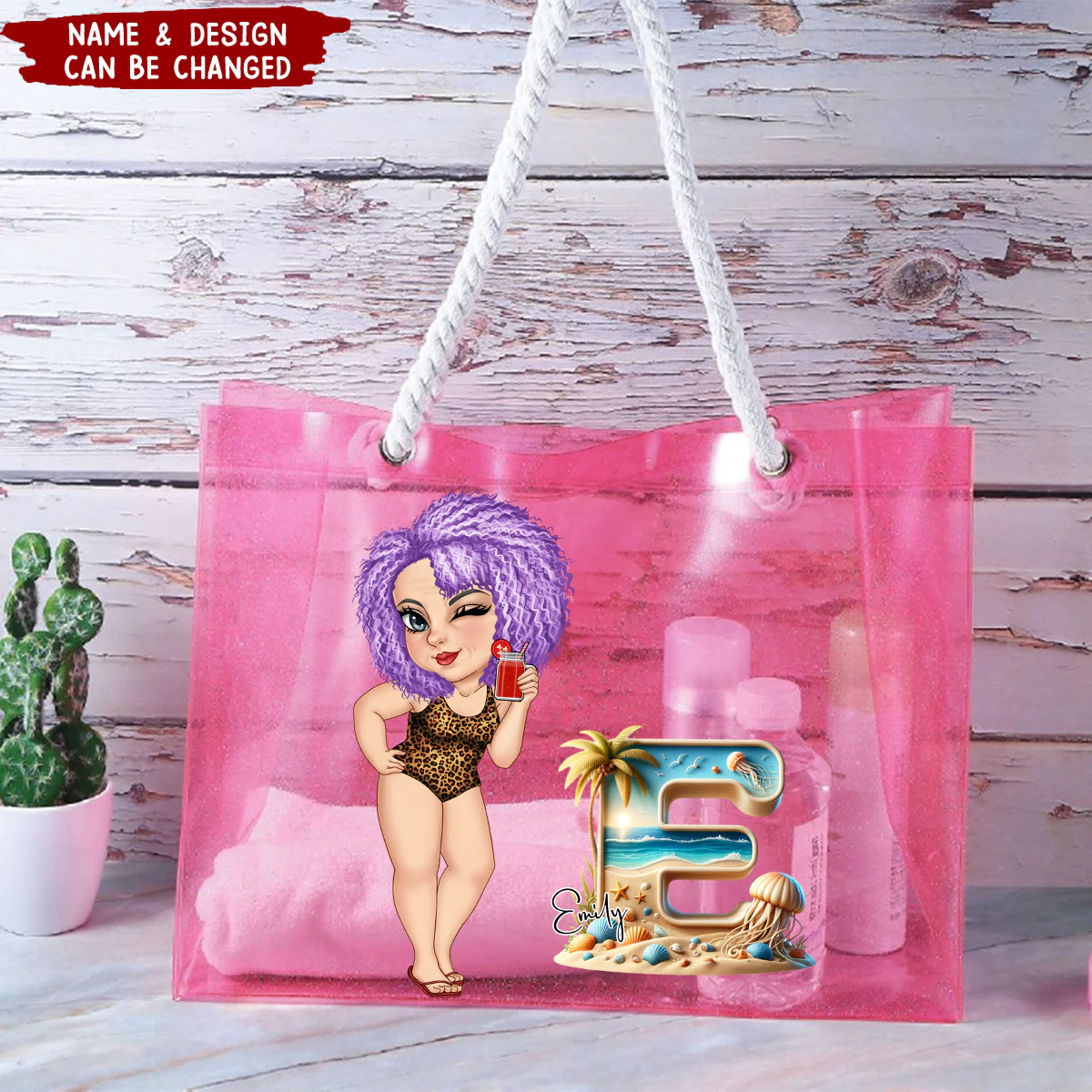 Girls Trip Beach Monogram Personalized Clear Beach Tote Bag - Image 5