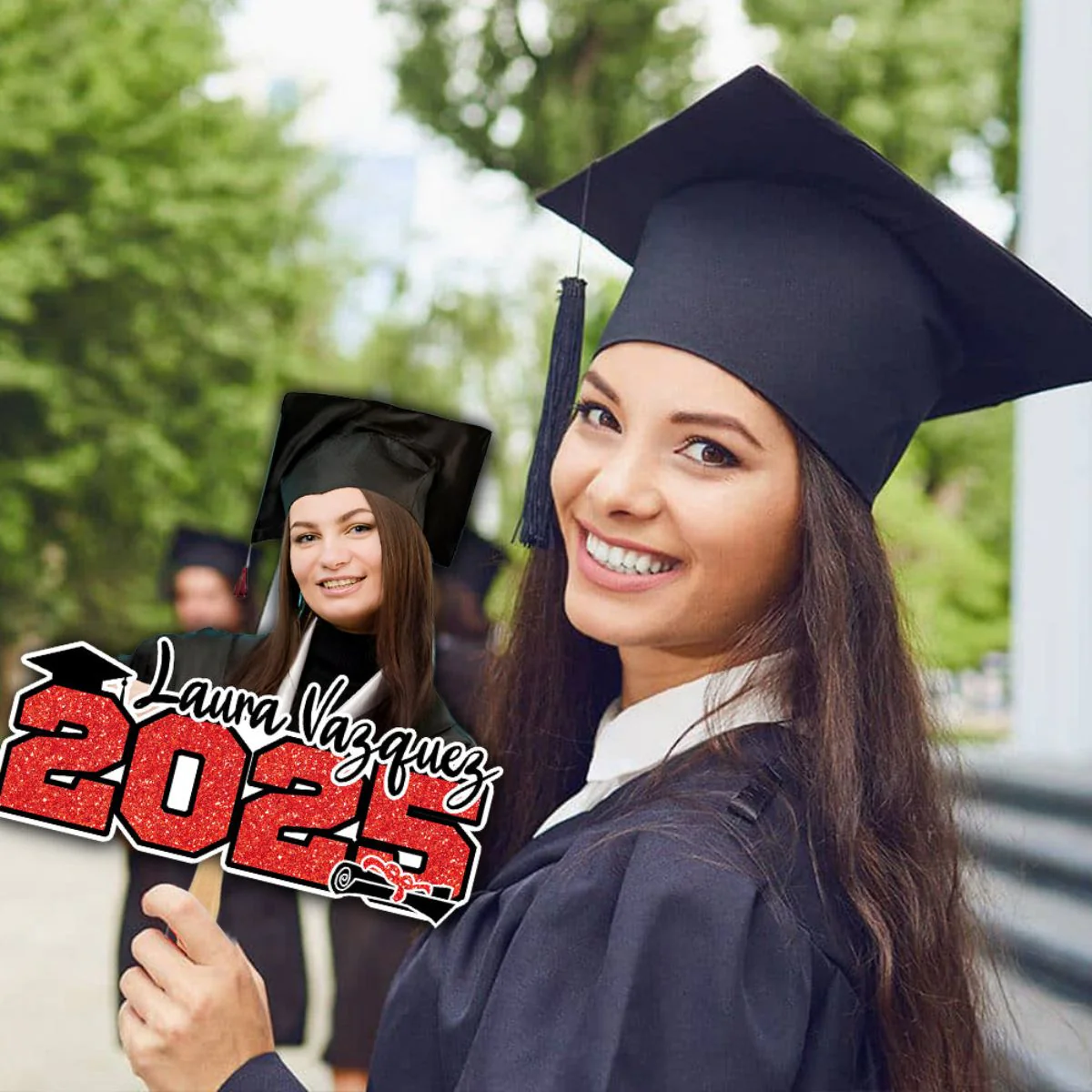 Glitter 2025 Photo Graduation Face Fans With Wooden Handle, Gift For Graduation Party - Image 7
