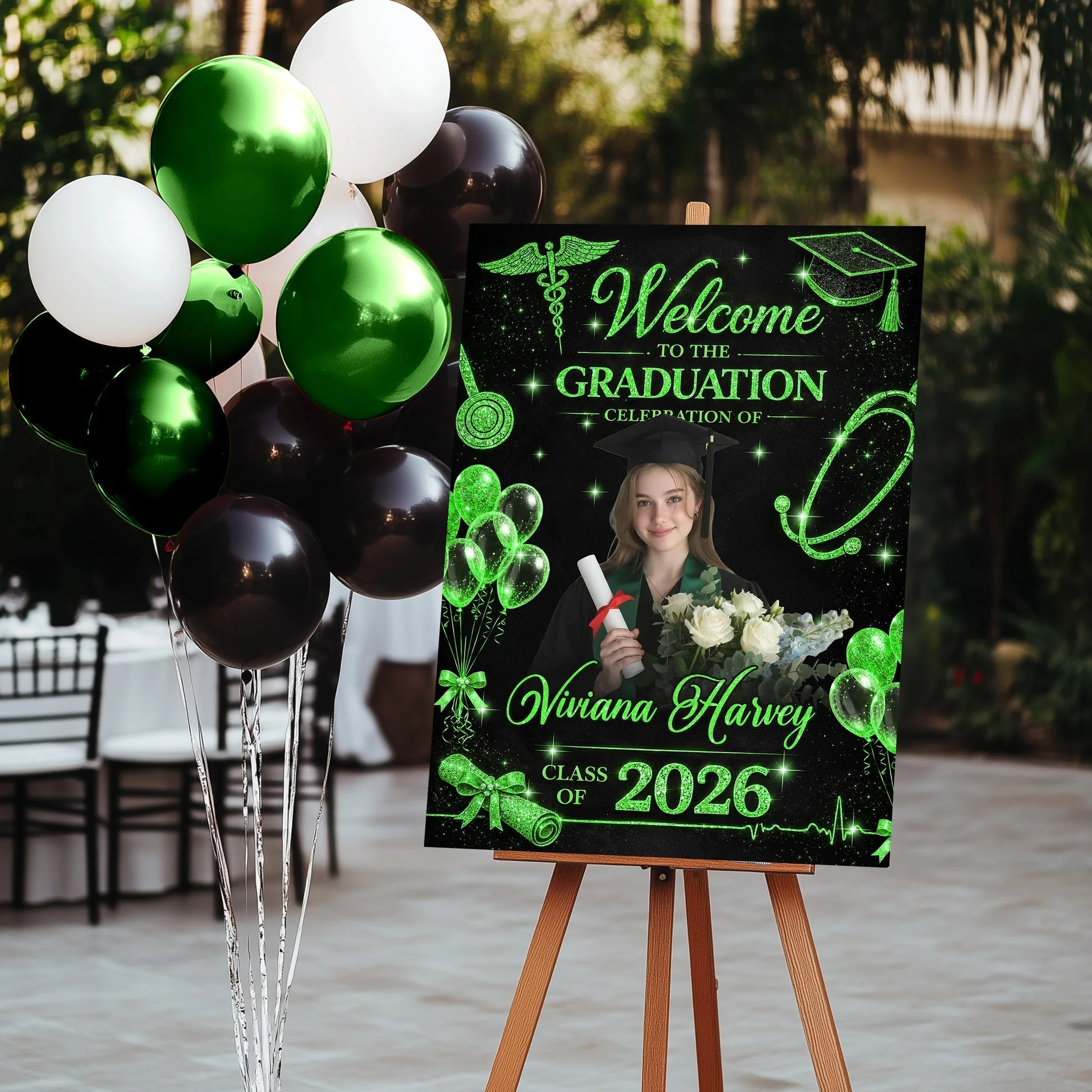 Glitter Nurse RN Personalized Graduation Welcome Sign - Custom Photo Welcome Sign - Graduation Gifts - Image 2