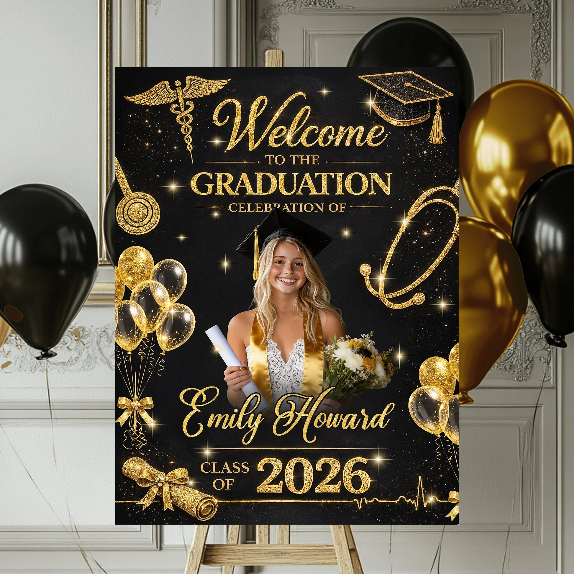 Glitter Nurse RN Personalized Graduation Welcome Sign - Custom Photo Welcome Sign - Graduation Gifts - Image 3