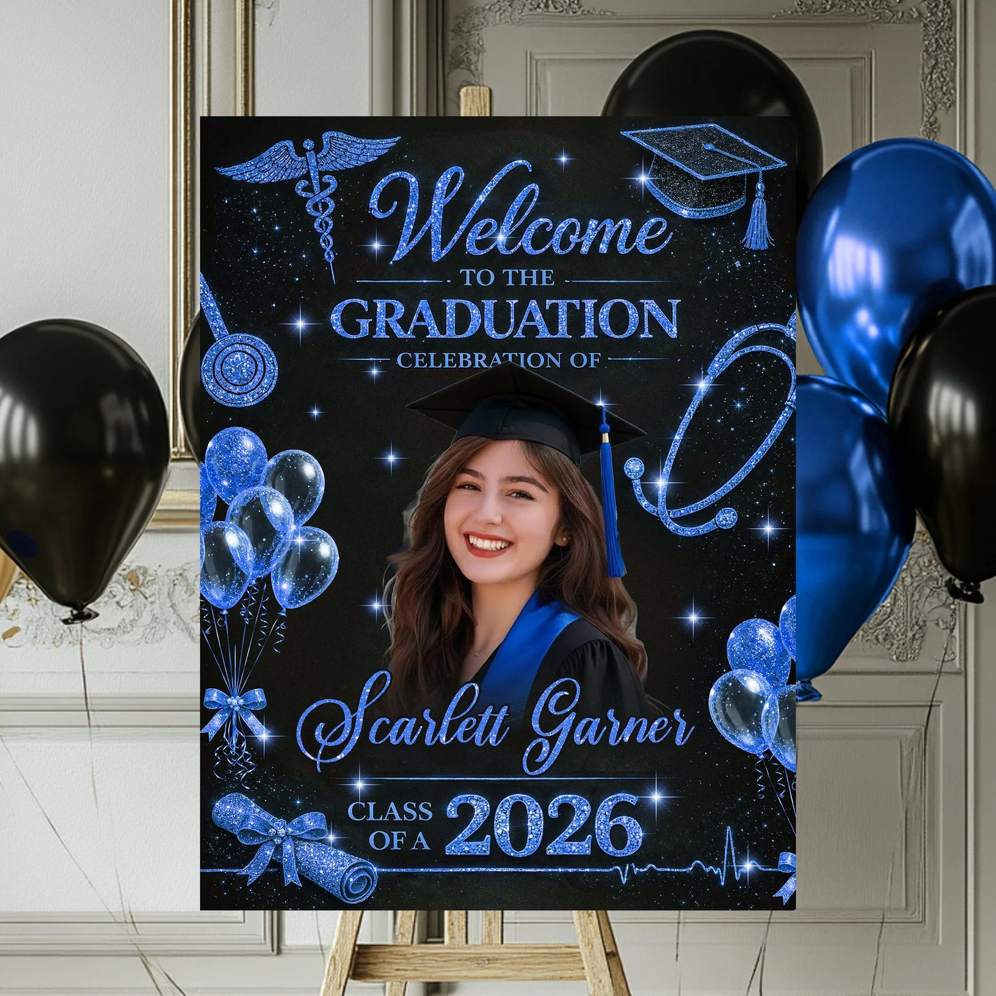Glitter Nurse RN Personalized Graduation Welcome Sign - Custom Photo Welcome Sign - Graduation Gifts - Image 4