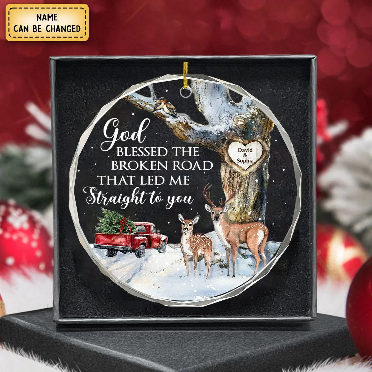God Blessed The Broken Road ā Gift For Couple Personalized Christmas Glass Ornament Holiday Decoration - Image 4